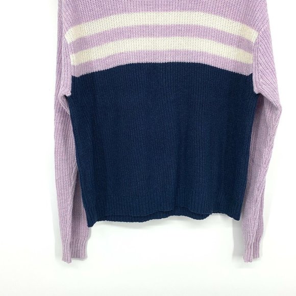 American Eagle Sweater Purple Blue Colorblock Stripe Pullover Knit - Picture 9 of 9